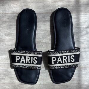 Nicole Miller Black Slide Sandal with Embossed Logo
